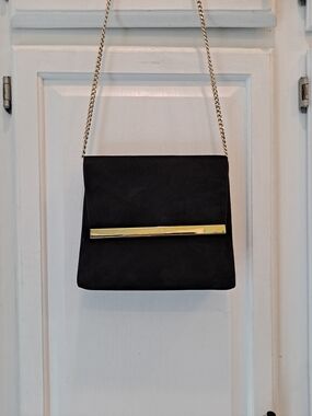 Timothy Hitsman Vintage Black Suede & Smooth Leather Crossbody W/Gold Accents
